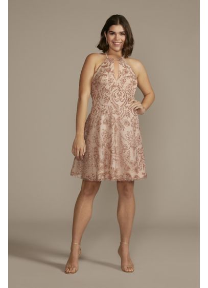 Plus Size Glitter Patterned A-Line Damas Dress - Decorative but never distracting, glitter swirls make their